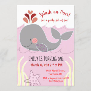Whale Splash on over First Birthday Invitation