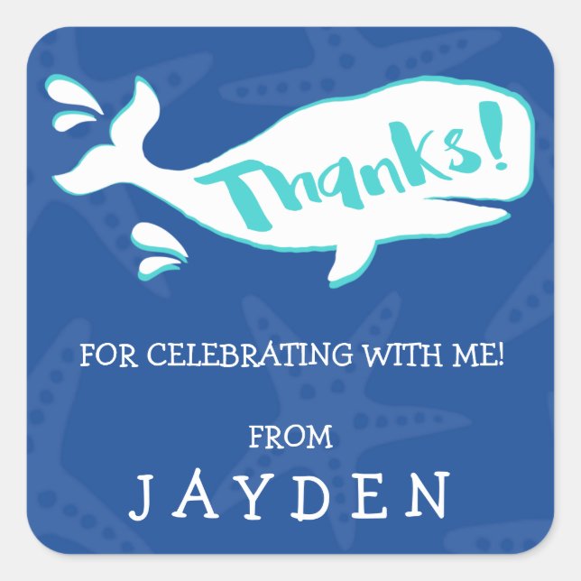 Whale Splash | Thank You Birthday Stickers (Front)