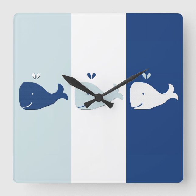 Whale Square Wall Clock (Front)