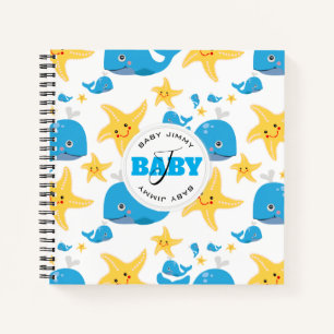 Whale & Starfish Cartoon Baby Monogram Pattern Notebook