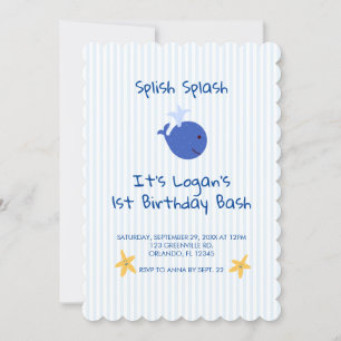 Whale Starfish Nautical  First Birthday Invitation