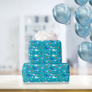 Whale Starfish Pattern   Medium Teal Wrapping Paper