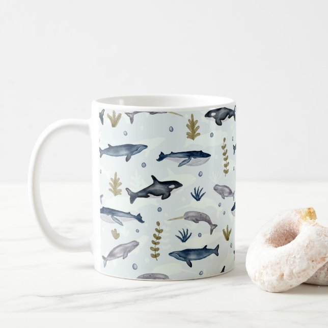 Whale Story Modern Watercolor Coffee Mug (With Donut)