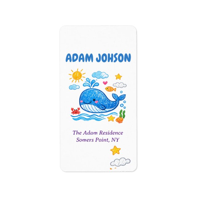 Whale Summer Birthday Party Return Label (Front)