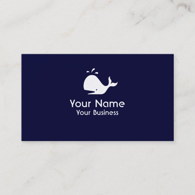Whale symbol navy blue custom business cards (Front)