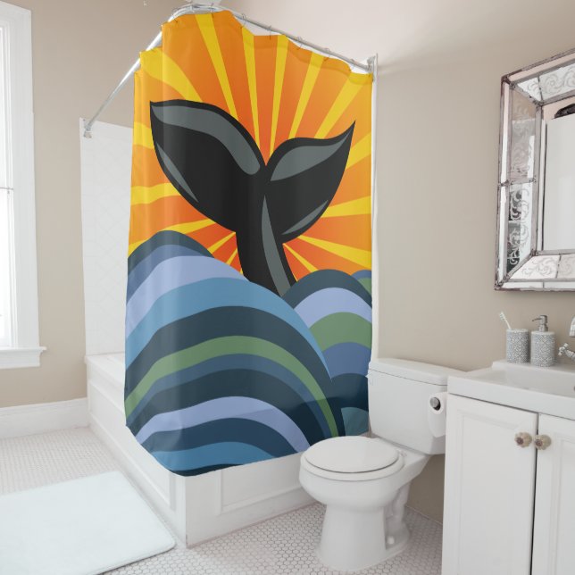 Whale Tail and Waves Shower Curtain (In Situ)