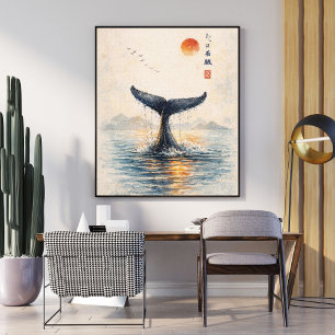 Whale Tail Art Print Japanese Style Poster