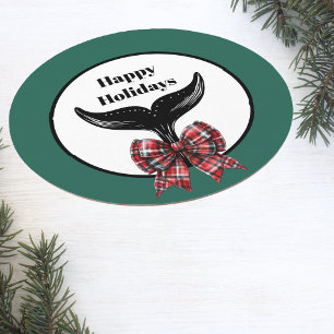 Whale Tail Black White Plaid Bow Christmas Round Paper Coaster