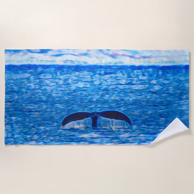 Whale Tail Fractal Blue and Pink Beach Towel (Front)
