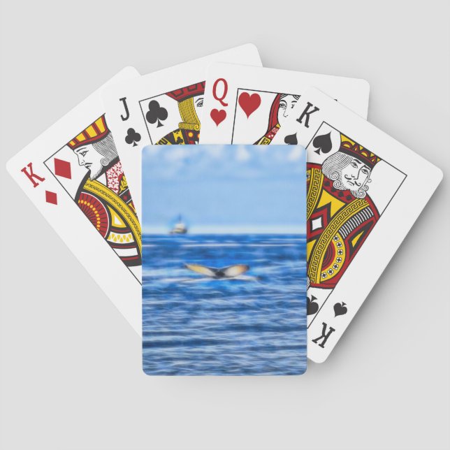 Whale Tail Nautical Ship Blue Ocean Playing Cards (Back)