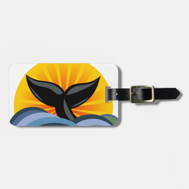 Whale Tail Ocean Waves Sunburst Personalised Luggage Tag (Front Horizontal)