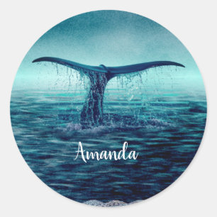 Whale Tail over Ocean Custom Classic Round Sticker
