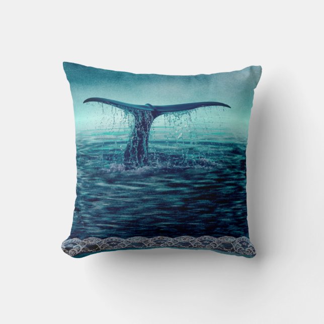 Whale Tail over Ocean Custom Cushion (Front)