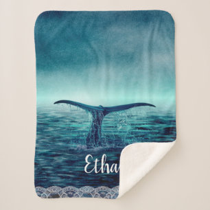 Whale Tail over Ocean Custom Sherpa Blanket