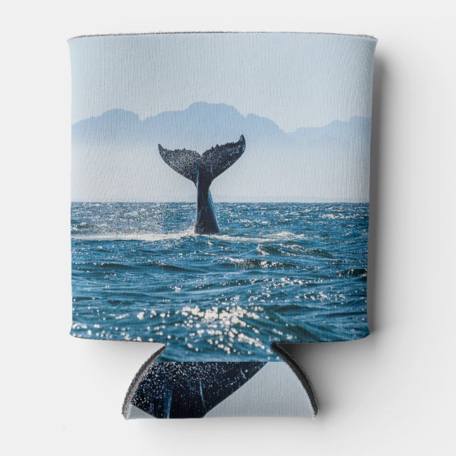 Whale Tail Seascape: Dramatic Water. Can Cooler (Front)