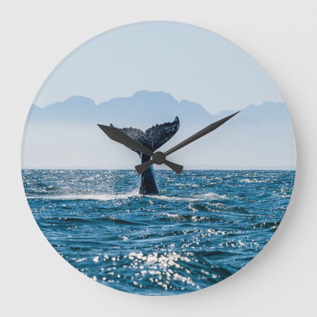 Whale Tail Seascape: Dramatic Water. Large Clock (Front)