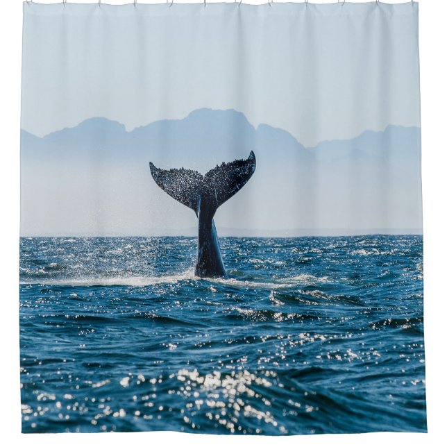 Whale Tail Seascape: Dramatic Water. Shower Curtain (Front)