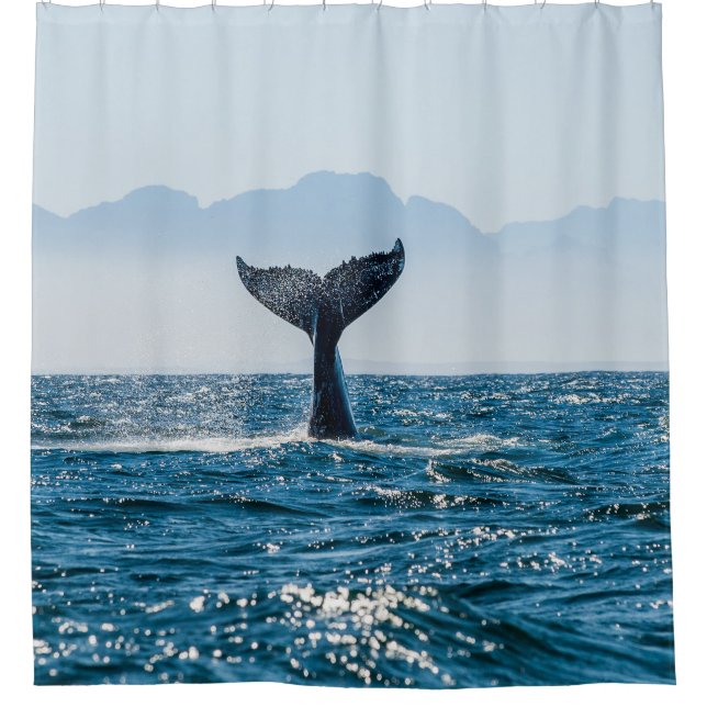 Whale Tail Seascape: Dramatic Water. Shower Curtain (Front)
