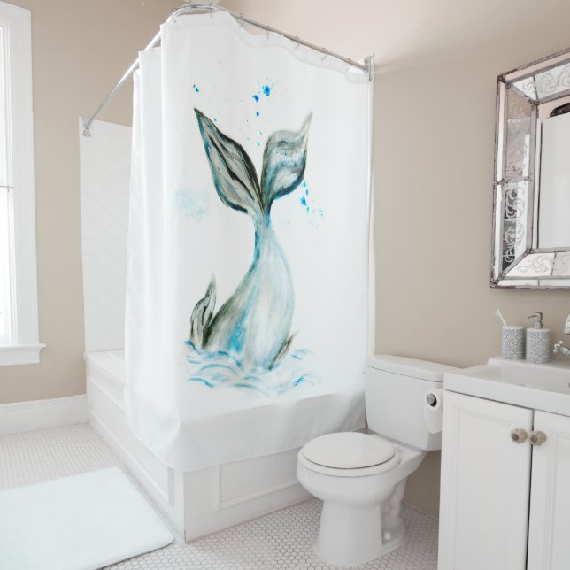 Whale tail shower curtain (In Situ)