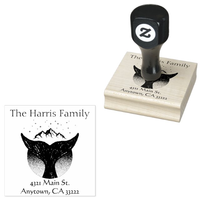 Whale Tail Silhouette Personalised Rubber Stamp (Stamped)