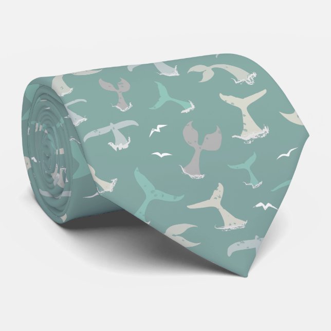 Whale Tails Ocean Blue Marine Wildlife Patterned Tie (Rolled)