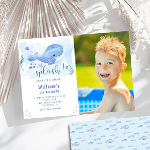 Whale Tastic Blue Birthday Photo Invitation