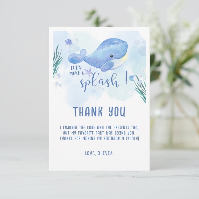 Whale Tastic Blue Birthday Thank You Card (Standing Front)