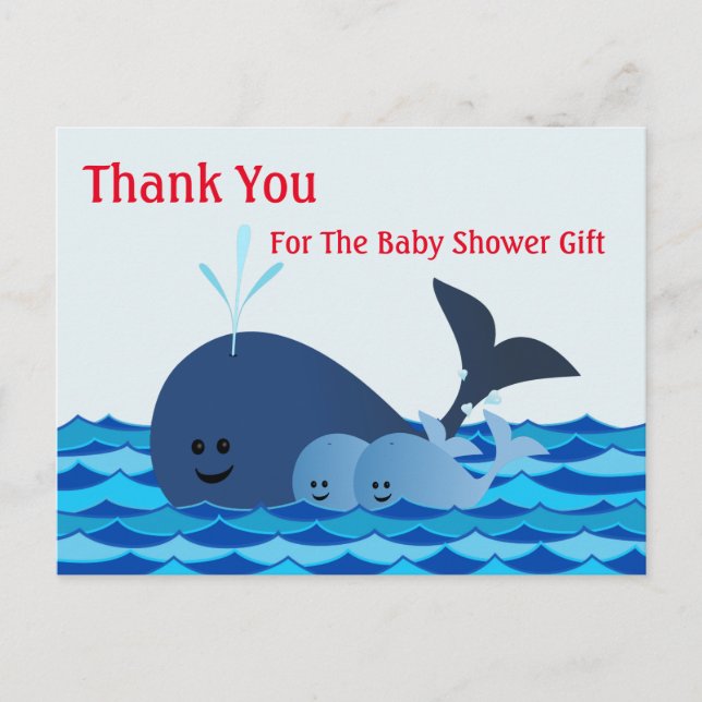 Whale, Thank You Twins Baby Shower Postcard (Front)