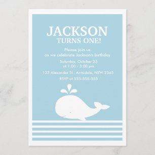 Whale theme birthday boy party invitation