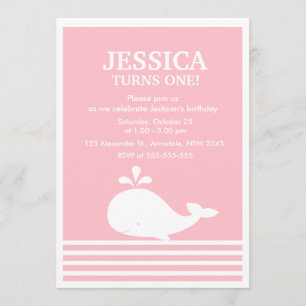 Whale theme birthday for girl party invitation