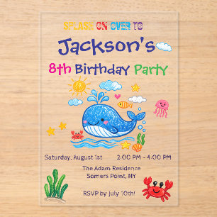 Whale Theme Summer Kids Birthday Invitation Card
