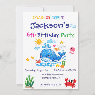 Whale Theme Summer Kids Birthday Invitation Card
