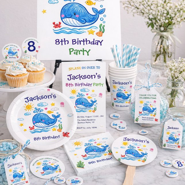 Whale Theme Summer Kids Birthday Return Label (Creator Uploaded)