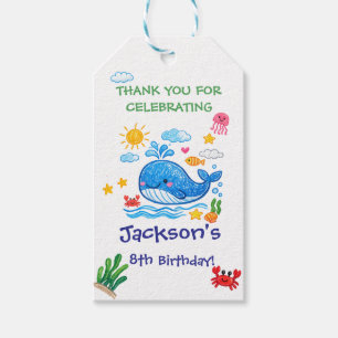 Whale Theme Summer Kids Birthday Thank you  Gift Tags
