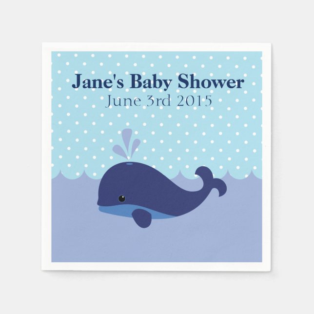 Whale Themed Boy Baby Shower Napkins (Front)