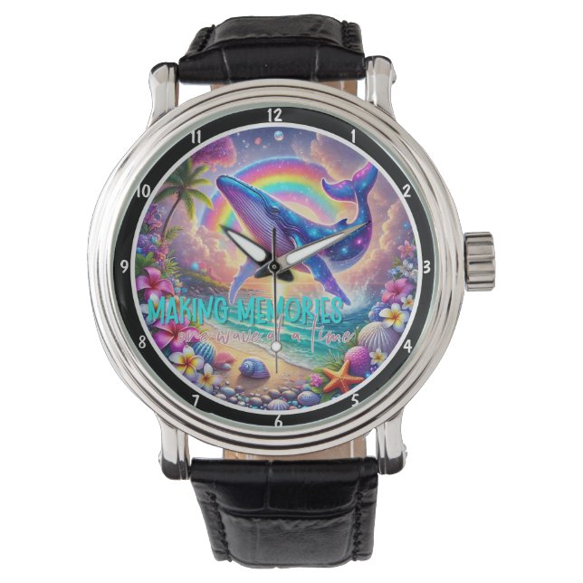 Whale-Themed Decorative Ocean, Shells, Rainbow Watch (Front)