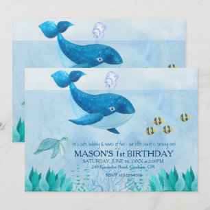 Whale Themed First Birthday Invitation