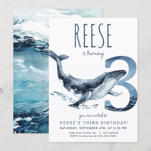 Whale Third Birthday Invitation