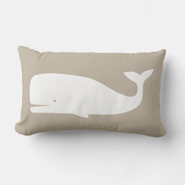Whale Throw Pillow – Beige &White Nautical Nursery (Front)