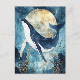 Whale Under Full Moon with Starry Sky Postcard