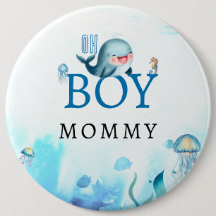 Whale Under Sea Watercolor Boy Baby Shower Mummy 6 Cm Round Badge