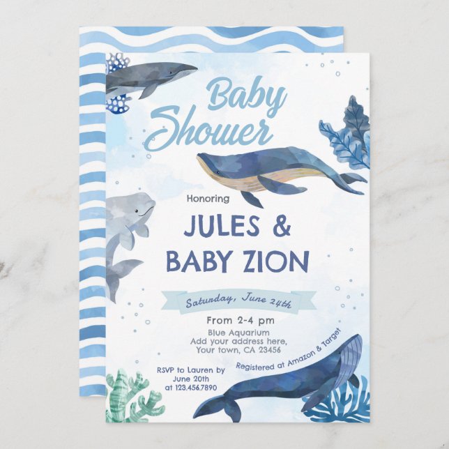 Whale - Under the Sea Baby Shower Invitation (Front/Back)