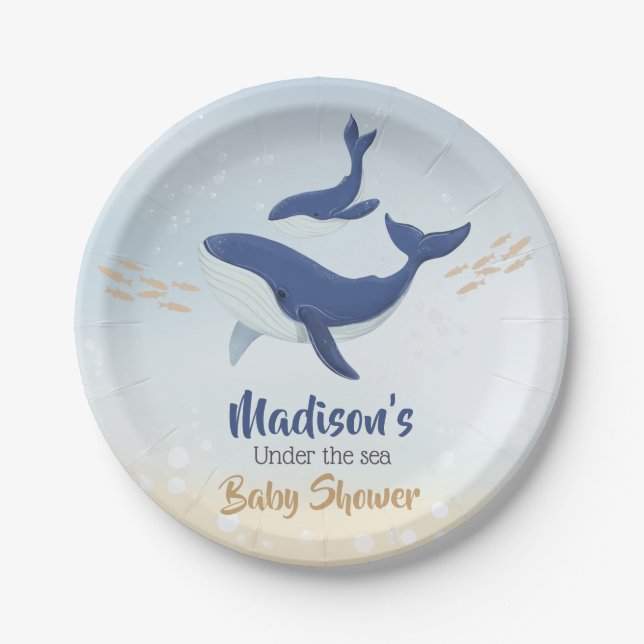 Whale Under the Sea Baby Shower  Paper Plate (Front)