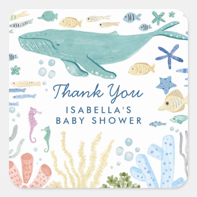 Whale Under The Sea Baby Shower  Square Sticker (Front)
