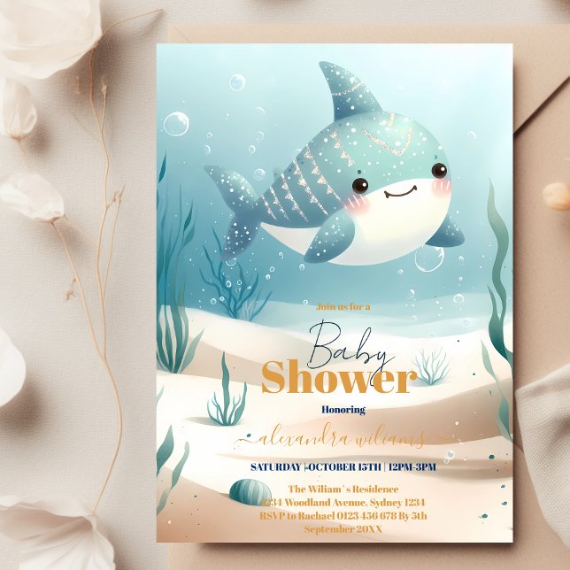 Whale Under the Sea Blue Watercolor Baby Shower Invitation (Creator Uploaded)