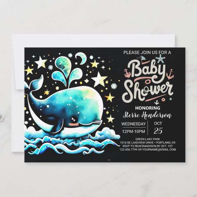 Whale Under the Sea Boho Boy Baby Shower Invitation (Front)