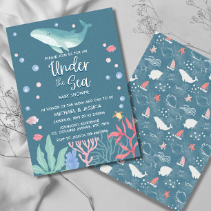 Whale Under the Sea Ocean Couples Baby Boy Shower Invitation