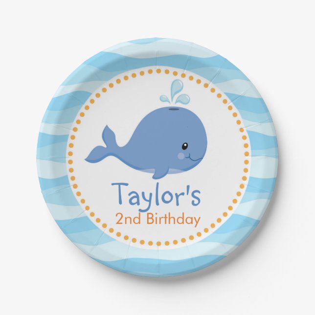Whale (Under The Sea) Personalised Boy Birthday Paper Plate (Front)