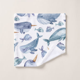 Whale Unicorns in Ocean Pattern Wash Cloth