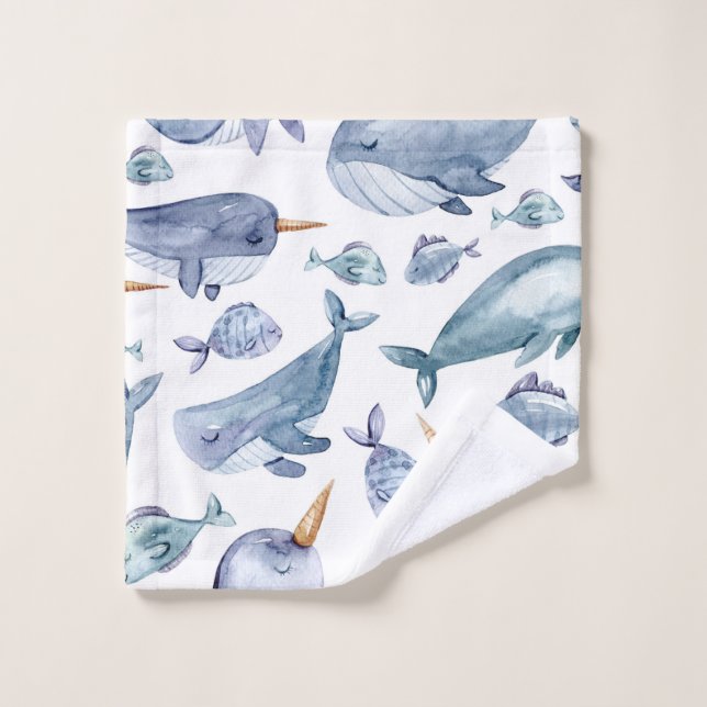 Whale Unicorns in Ocean Pattern Wash Cloth (Wash Cloth)
